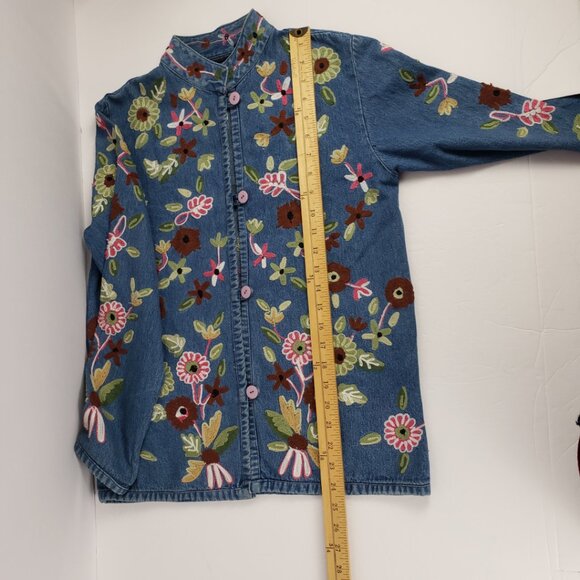 Boston Proper XS Denim Jacket Embroidered Flowers Womens Cotton Jeans Coat - Picture 10 of 15